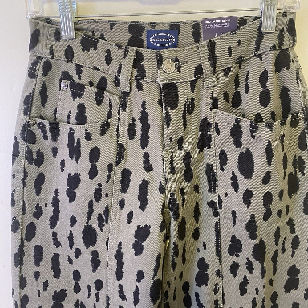 NWT Scoop Women 0 Leopard GreenBlack Barrel Jeans Stretch Bull Denim Streetwear - Picture 10 of 10